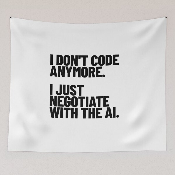 Item preview, Programmer Humor - I Don't Code Anymore, I Just Negotiate With The AI (black) designed and sold by MotionBanana Art.