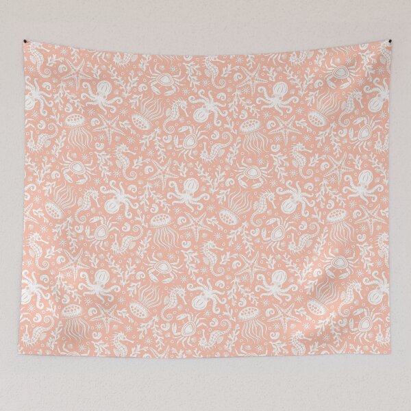 Item preview, Coastal Nautical Underwater Sea Life With Octopus In Orange And White  designed and sold by EliveraDesigns.