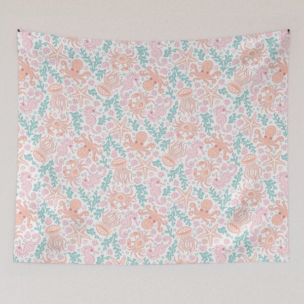 Item preview,  Coastal Nautical Underwater Sea Life With Octopus In Orange And Pink  designed and sold by EliveraDesigns.