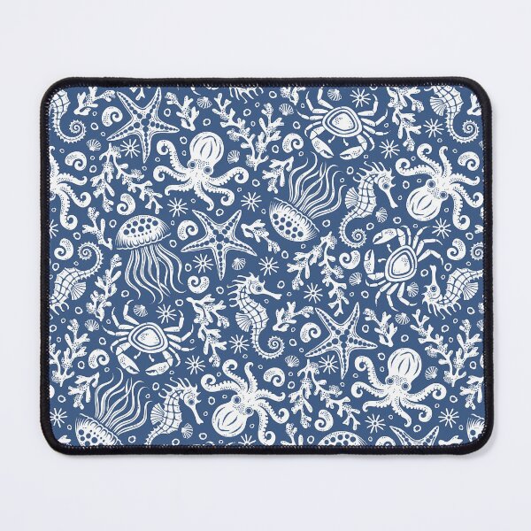 Item preview, Coastal Nautical Underwater Sea Life With Octopus In Navy Blue designed and sold by EliveraDesigns.