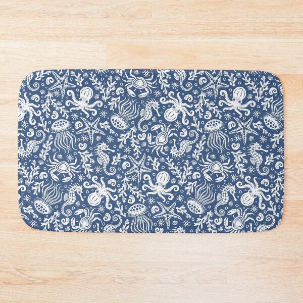 Item preview, Coastal Nautical Underwater Sea Life With Octopus In Navy Blue  designed and sold by EliveraDesigns.