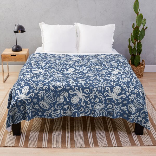Item preview, Coastal Nautical Underwater Sea Life With Octopus In Navy Blue  designed and sold by EliveraDesigns.