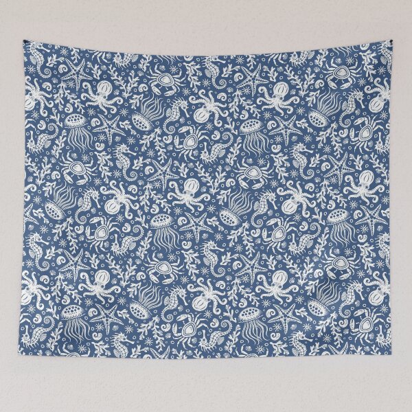 Item preview, Coastal Nautical Underwater Sea Life With Octopus In Navy Blue  designed and sold by EliveraDesigns.