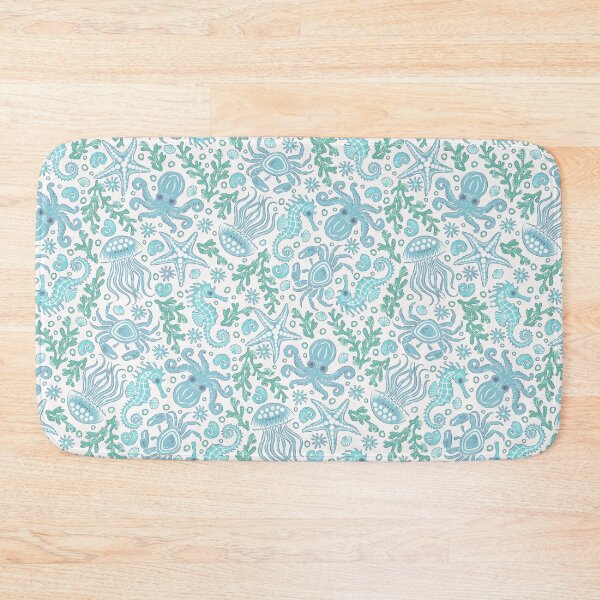 Item preview, Coastal Nautical Underwater Sea Life With Octopus In Green And Blue  designed and sold by EliveraDesigns.