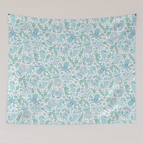 Item preview, Coastal Nautical Underwater Sea Life With Octopus In Green And Blue  designed and sold by EliveraDesigns.