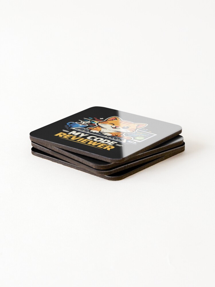 Thumbnail 4 of 5, Coasters (Set of 4), Code Reviewer Cat Computer Science Coding designed and sold by SplashTastic.