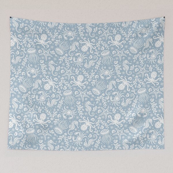 Item preview, Coastal Nautical Underwater Sea Life With Octopus In Gray Blue  designed and sold by EliveraDesigns.