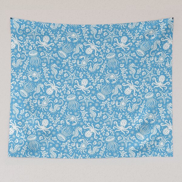 Item preview, Coastal Nautical Underwater Sea Life With Octopus In Cornflower Blue designed and sold by EliveraDesigns.