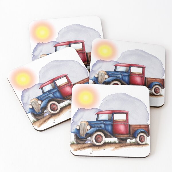 Item preview, Vintage Red and Blue Pickup Truck | Retro Classic Farm Truck Illustration designed and sold by ChenEngEng.