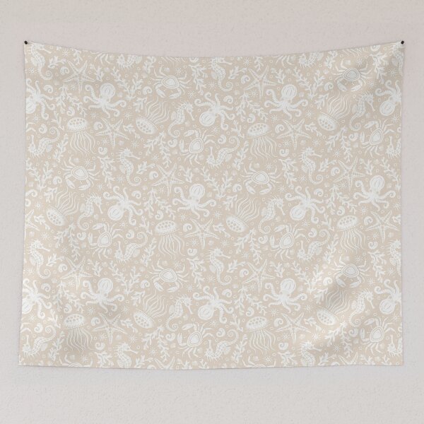 Item preview, Coastal Nautical Underwater Sea Life With Octopus In Beige And White designed and sold by EliveraDesigns.