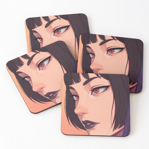 Item preview, Crimson-Eyed Anime Portrait with Midnight Bob Cut designed and sold by QuietBloom80.