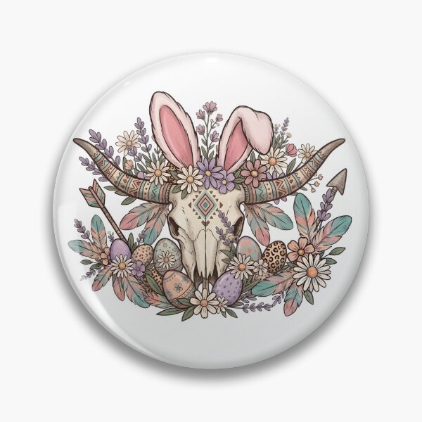Item preview, Easter Bull Skull Western Style - Boho Floral Longhorn Bunny designed and sold by DownloSpace.