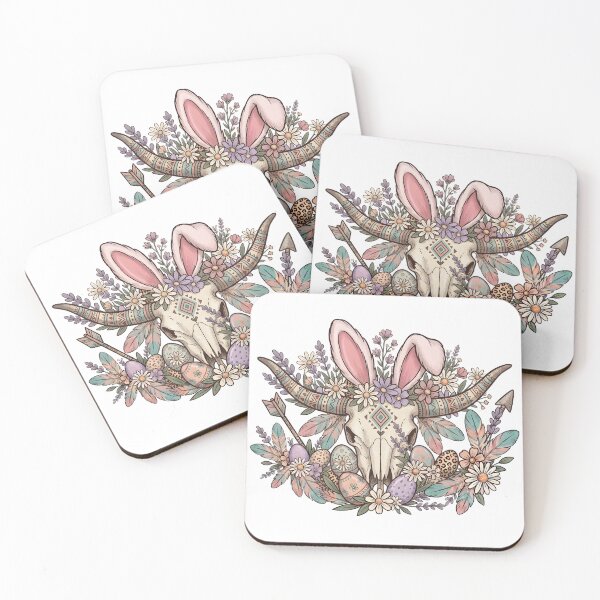 Item preview, Easter Bull Skull Western Style - Boho Floral Longhorn Bunny designed and sold by DownloSpace.