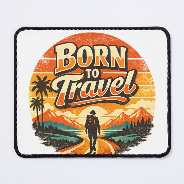 Item preview, Born To Travel Retro Sunset Adventure Travel Lover Vintage Backpacker Design designed and sold by ArtWaveStudio8.
