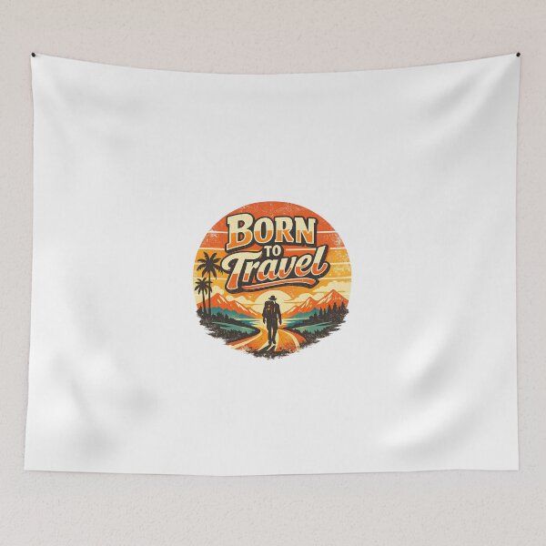 Item preview, Born To Travel Retro Sunset Adventure Travel Lover Vintage Backpacker Design designed and sold by ArtWaveStudio8.