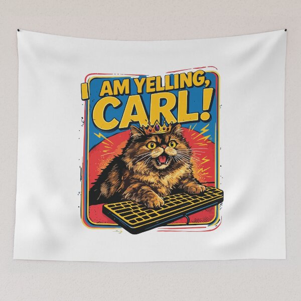 Item preview, I Am Yelling Carl Funny Angry Cat Meme Retro Design designed and sold by kiralynstration.