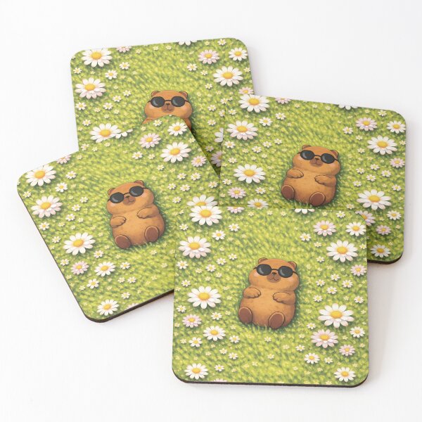 Item preview, Lazy Capybara Relaxing in a Daisy Field – Cute Cozy Spring Illustration designed and sold by a'emma.