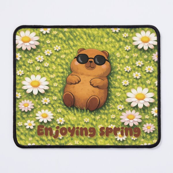 Item preview, Lazy Capybara Relaxing in a Daisy Field – Cute Cozy Spring Illustration designed and sold by a'emma.