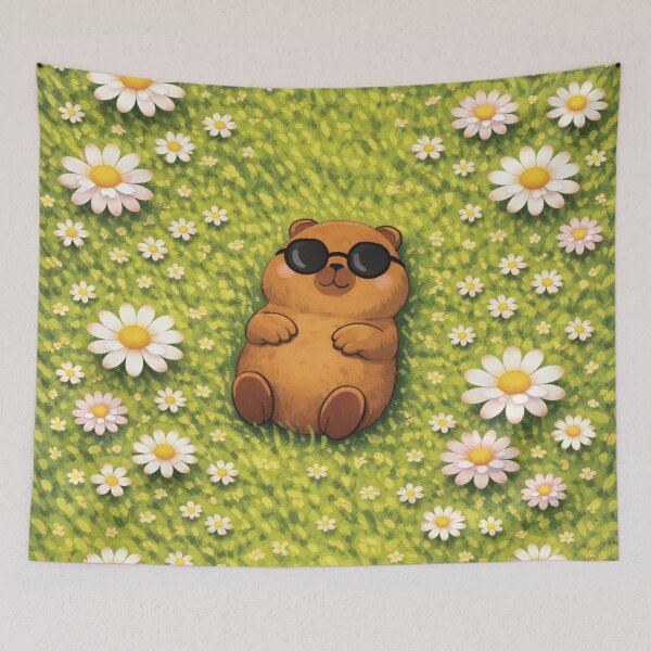 Item preview, Lazy Capybara Relaxing in a Daisy Field – Cute Cozy Spring Illustration designed and sold by a'emma.