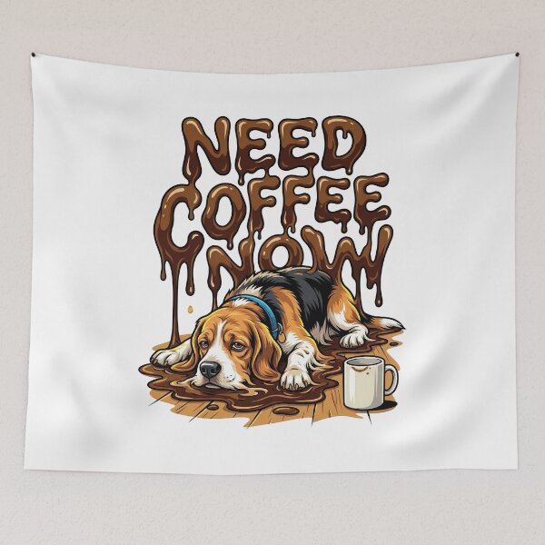 Item preview, Sleepy Beagle Refusing Morning Without Coffee Melted Typography Art designed and sold by Tong4130.
