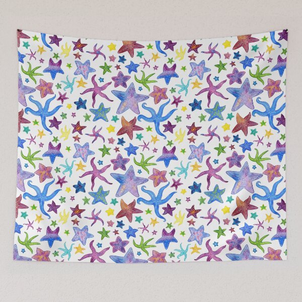 Item preview, Watercolor Starfish Pattern on White designed and sold by dragonstarart.