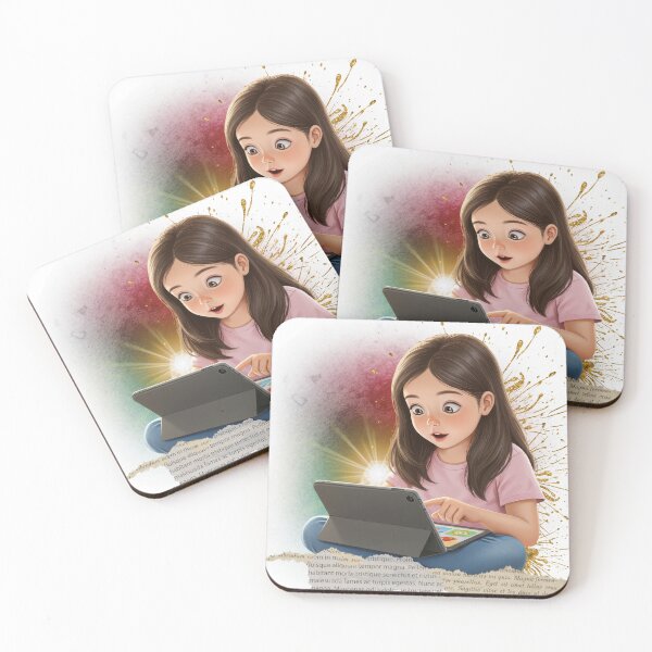 Item preview, Curious Girl Using Tablet | Cute Kids Learning Technology Illustration designed and sold by ChenEngEng.