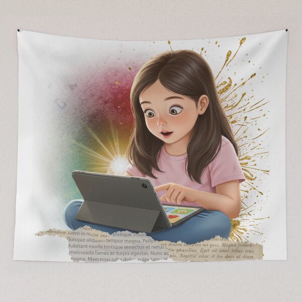 Item preview, Curious Girl Using Tablet | Cute Kids Learning Technology Illustration designed and sold by ChenEngEng.