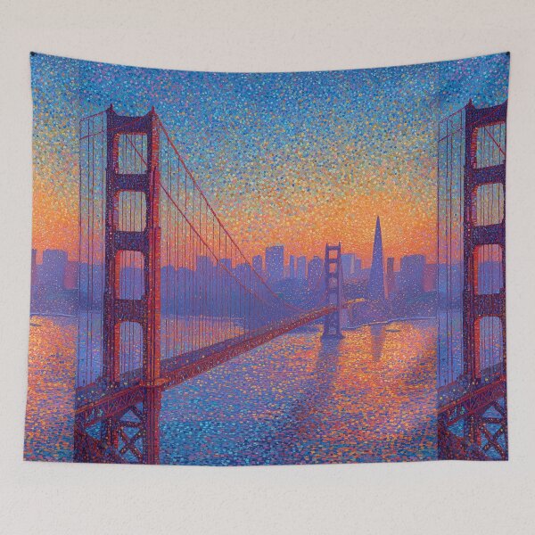 Item preview, Golden Gate Bridge Pointillism Cityscape designed and sold by Moisky Art.