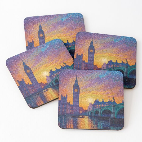 Item preview, London Big Ben Pointillism Thames Sunset Cityscape designed and sold by Moisky Art.