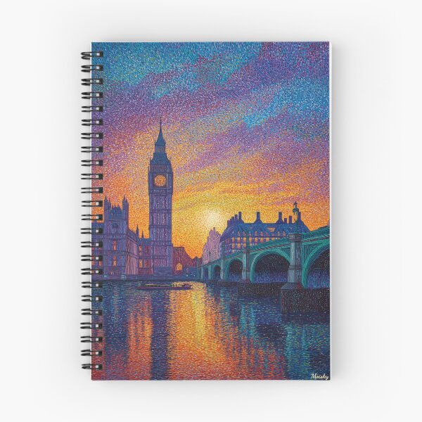 Item preview, London Big Ben Pointillism Thames Sunset Cityscape designed and sold by Moisky Art.