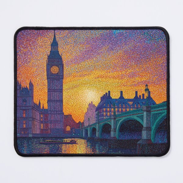 Item preview, London Big Ben Pointillism Thames Sunset Cityscape designed and sold by Moisky Art.