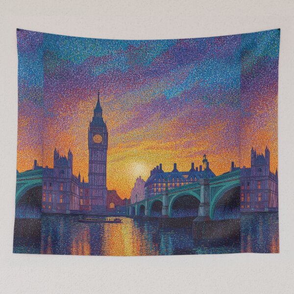 Item preview, London Big Ben Pointillism Thames Sunset Cityscape designed and sold by Moisky Art.
