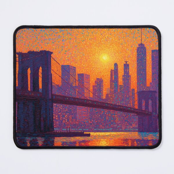 Item preview, New York Brooklyn Bridge Pointillism Sunset Skyline designed and sold by Moisky Art.