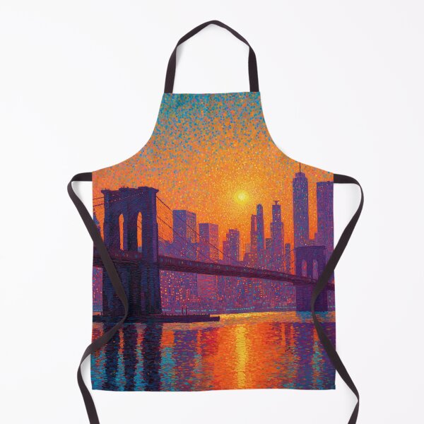 Item preview, New York Brooklyn Bridge Pointillism Sunset Skyline designed and sold by Moisky Art.