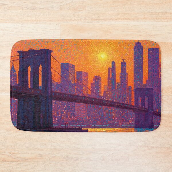 Item preview, New York Brooklyn Bridge Pointillism Sunset Skyline designed and sold by Moisky Art.