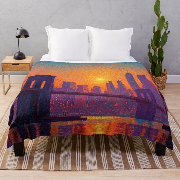 Item preview, New York Brooklyn Bridge Pointillism Sunset Skyline designed and sold by Moisky Art.