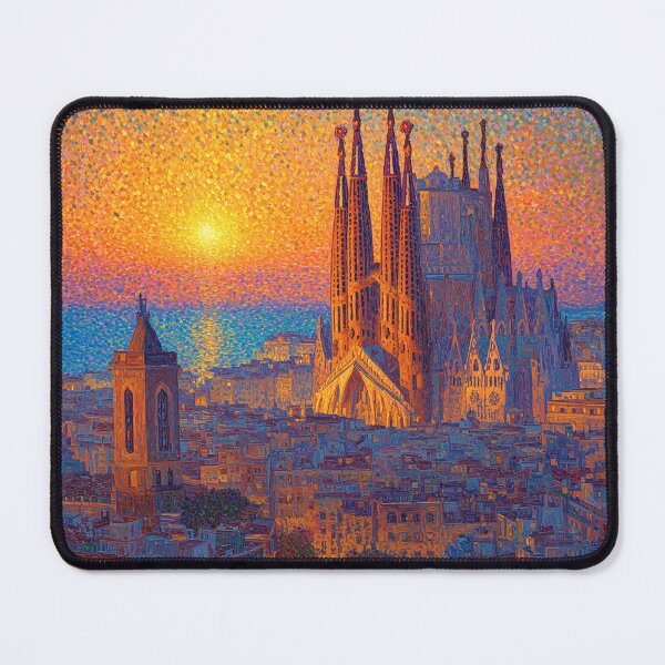 Item preview, Barcelona Sagrada Familia Pointillism Cityscape designed and sold by Moisky Art.