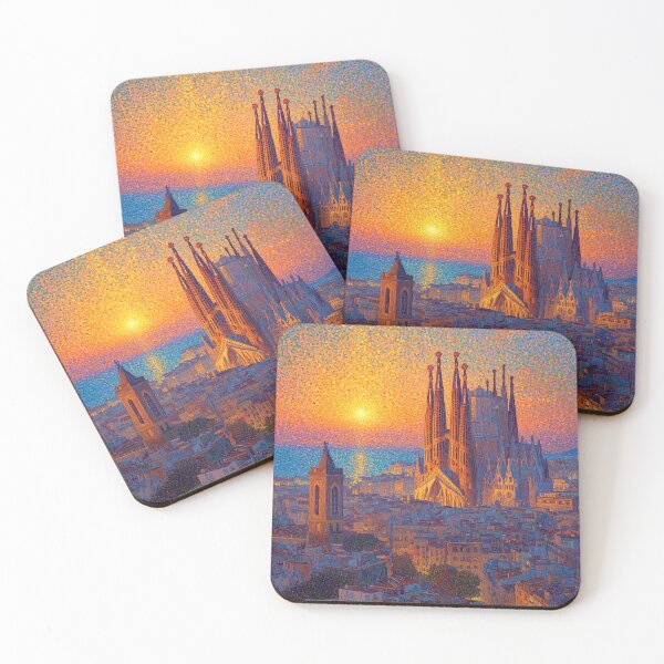 Item preview, Barcelona Sagrada Familia Pointillism Cityscape designed and sold by Moisky Art.