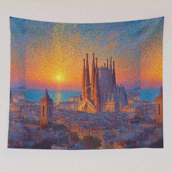 Item preview, Barcelona Sagrada Familia Pointillism Cityscape designed and sold by Moisky Art.