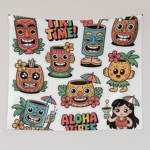 Item preview, Kawaii Tiki Sticker Collection – Cute Retro Tropical Tiki Characters & Aloha Vibes designed and sold by Tamas Das.