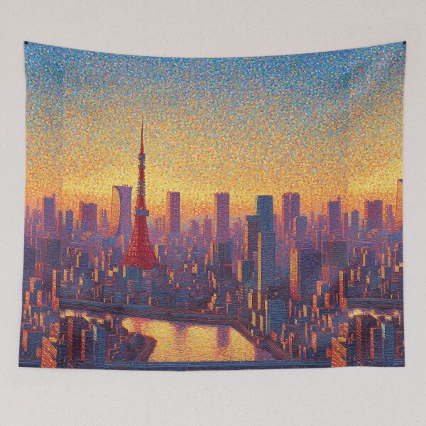 Item preview, Tokyo Tower Pointillism Cityscape designed and sold by Moisky Art.