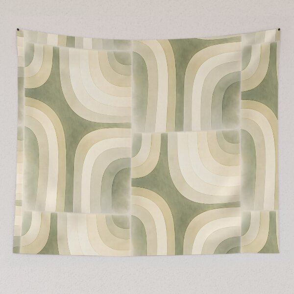 Item preview, Retro Organic Arch Pattern in Sage and Cream designed and sold by blankTeeShirt.