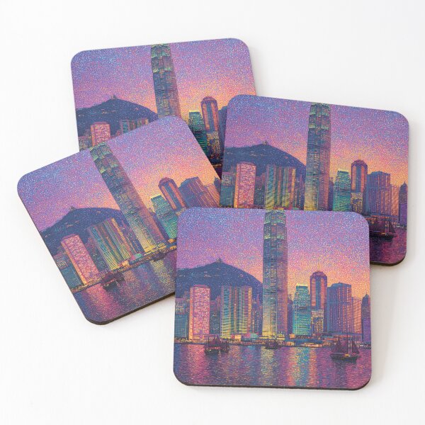 Item preview, Hong Kong Skyline Pointillism Cityscape designed and sold by Moisky Art.