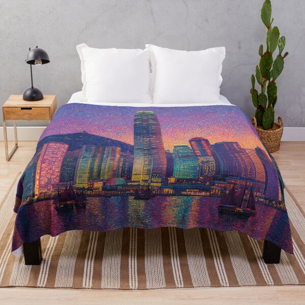 Item preview, Hong Kong Skyline Pointillism Cityscape designed and sold by Moisky Art.