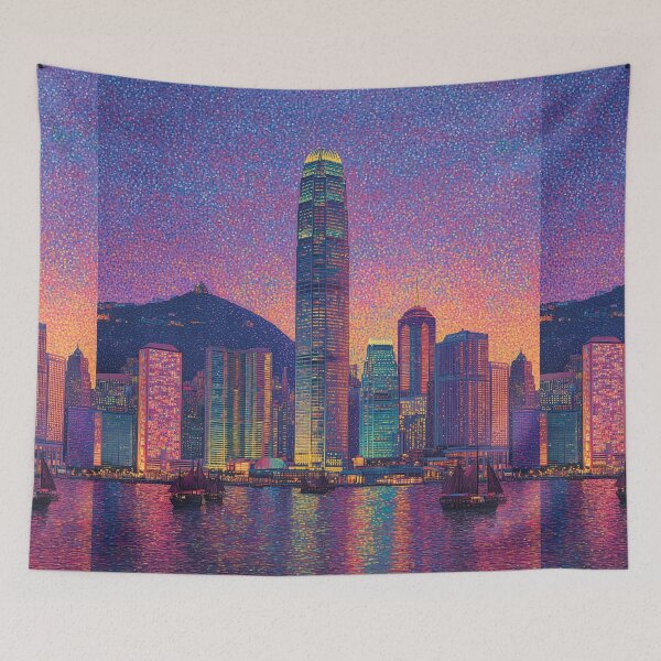 Item preview, Hong Kong Skyline Pointillism Cityscape designed and sold by Moisky Art.