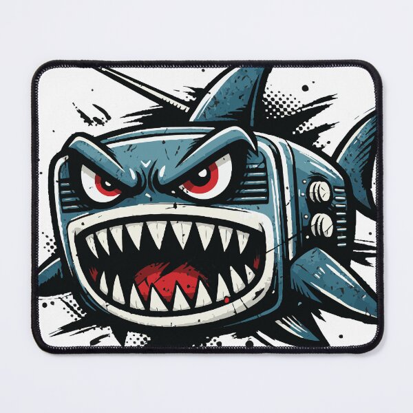 Item preview, A bold hybrid design merging a retro radio with a shark, enhanced with grunge textures and halftone dots. The distressed style gives it a strong streetwear aesthetic suitable designed and sold by Dejbar.