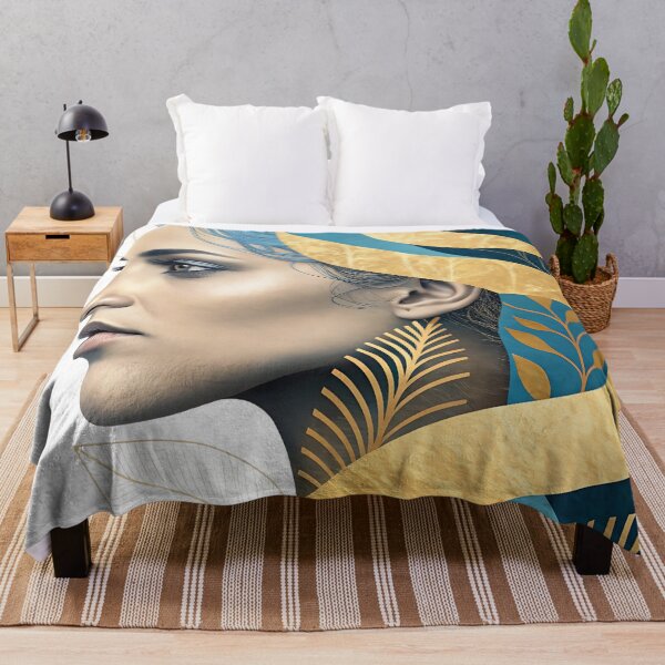 Item preview, Elegant Female Profile with Golden Leaves | Abstract Luxury Art designed and sold by ChenEngEng.