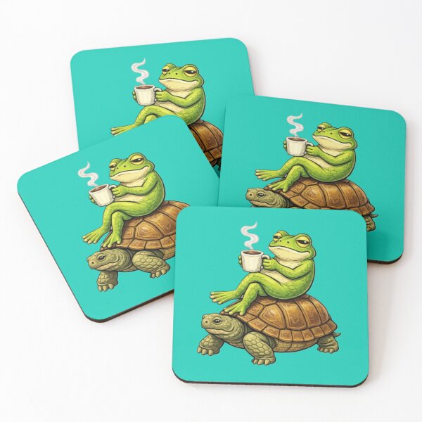 Item preview, Relaxing frog on a turtle with coffee designed and sold by FroggyOnly.