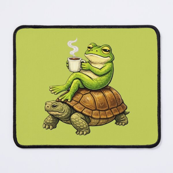 Item preview, Relaxing frog on a turtle with coffee designed and sold by FroggyOnly.