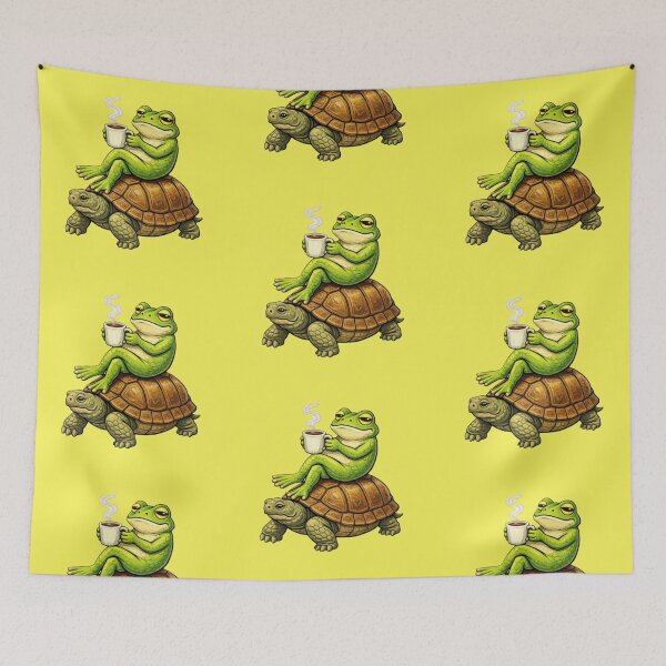 Item preview, Relaxing frog on a turtle with coffee designed and sold by FroggyOnly.